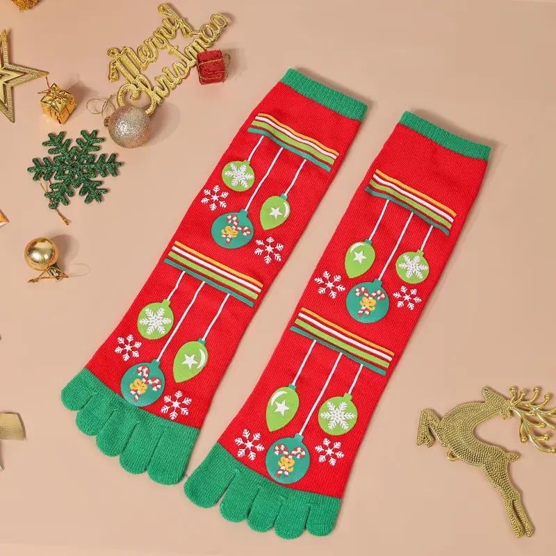 Christmas Socks with Toes Five Toes Christmas Socks Cartoon Five Finger Socks for Women Winter Funny Socks 8