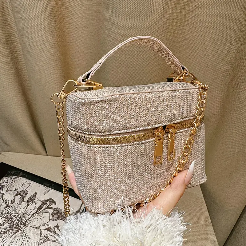 2025 New European American Fashion Women's Bag Shining  Handbag for Women Evening Party Crossbody Small Square Bag