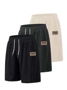 Men's Solid Color Letter Patched Drawstring Waist  Corduroy Shorts, Loose Casual Comfortable Breathable Shorts for Daily Wear, Men's All-match Bottoms for Summer