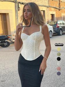 Women's Floral Lace Corset Structure Crop Tank Top, Summer Clothes Women, Fashion Casual Sleeveless Crop Top for Daily Outdoor Wear, Women Top for Summer