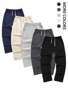 Men's Solid Color Straight Leg Pants, Casual Comfy Loose Trousers for Fall & Winter, Men's Bottoms for Daily Wear