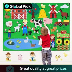 Farm House & Animal Pattern Felt Board, 1 Set Early Education Interactive Felt Board, Sensory Activity Board, Preschool Learning Toy for Kids, Toddler Busy Board