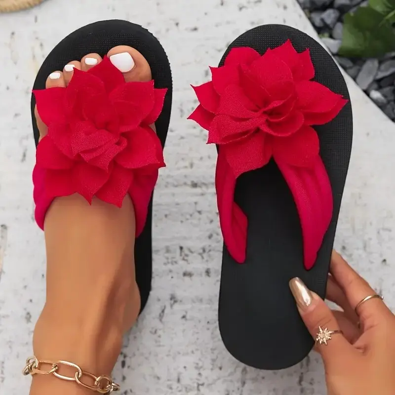 Flip Flops Women, 1PC Women's Floral Flip Flops – Stylish Vacation Slip-On Sandals with 3D Flower Embellishments, Lightweight and Breathable, Perfect for Beach Holidays, Poolside Relaxation, Summer Travel, Ideal Gift for Girlfriend, Wife or Friends Travel 2