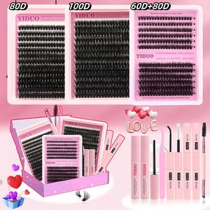 Large Capacity Individual False Eyelashes Kit, 1 Set DIY Volume Dramatic Cat Eye Look Self Grafting Curl Eyelashes, Eye Makeup Supplies for Women & Girls