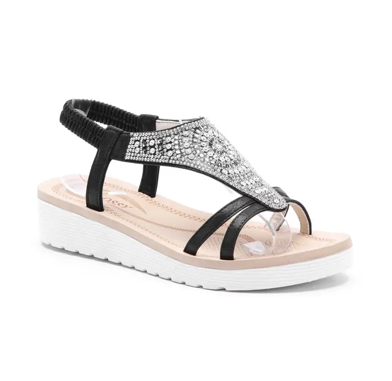 Ladies Summer Diamante Flat Low Heel Wedge Sandals - Women's Footwear - Girl 5