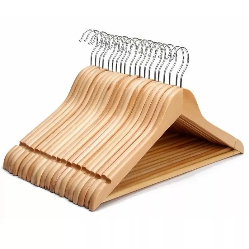 Natural Wooden Coat Hangers – Suit, Garment & Clothes Hangers with Trouser Bar 0