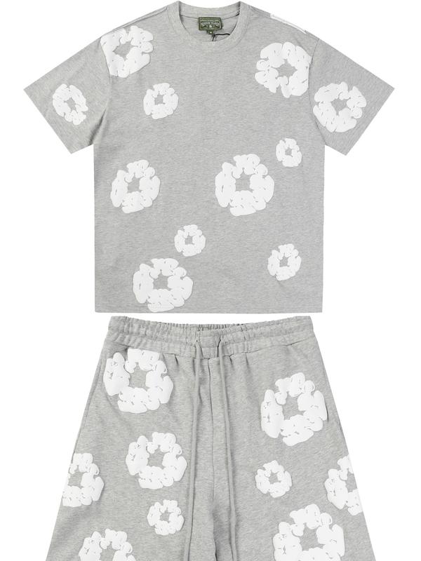 New Unisex T-Shirt Shorts Set Foam Print High Street Simple All-Match Drawstring Five-Point Sports Pants Sset 1