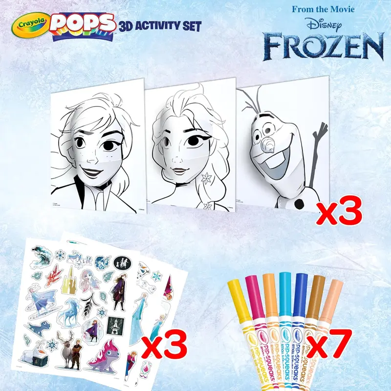 Crayola POPS 3D Activity Set DISNEY FROZEN - Includes 3 Character 3D Pop Cards, 3 Sticker Sheets, 7 Washable Markers - RRP £8.49 2