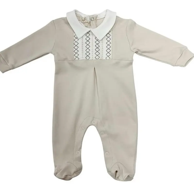 Beige smocked babygrow