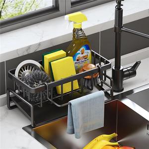 Sink Caddy -Sink Organiser with Sponge Holder, Sink Tidy for Kitchen Storage & Organisation | Accessories.(Black) Rack Tool