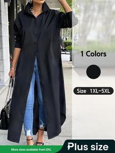 Plus Size Solid Collared Button Front Shirt Dress, Long Sleeve Button Up Dress For Work Office Business, Women's Clothing For Spring & Fall