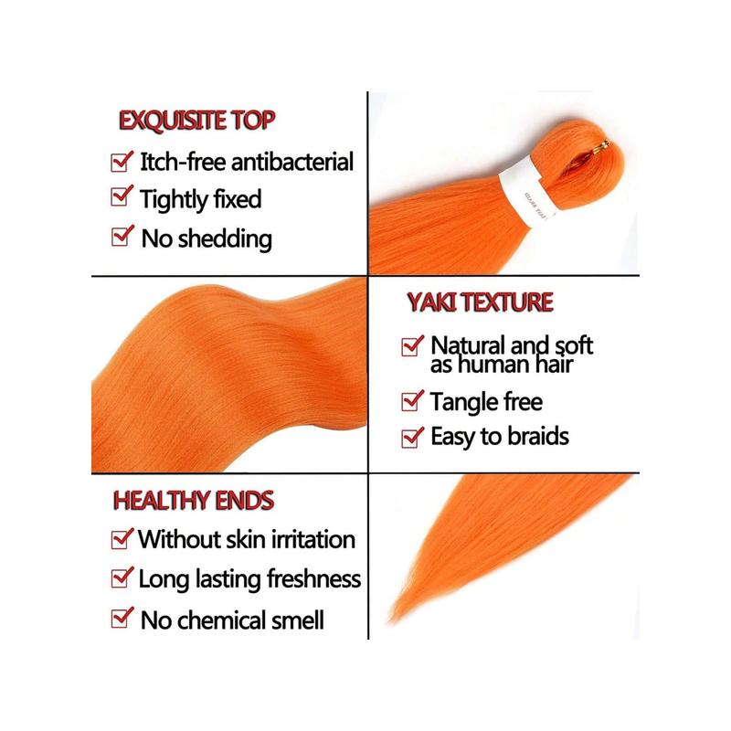 Orange Pre-Stretched Braiding Hair 26 Inch 1 Pack Long Braiding Hair Orange Hair Yaki Texture EZ Braids Crochet Hair For Goddess Box Braids Hot Water Setting Twist Synthetic Braiding Hair Extensions Synthetic Braiding Hair Easy Braid Hair Extensions 4