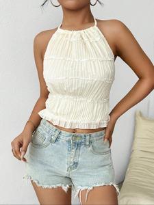 Women's Solid Color Halter Neck Cami Top, Casual Sleeveless Top for Summer, Women's Clothing for Daily Wear, Summer Tops