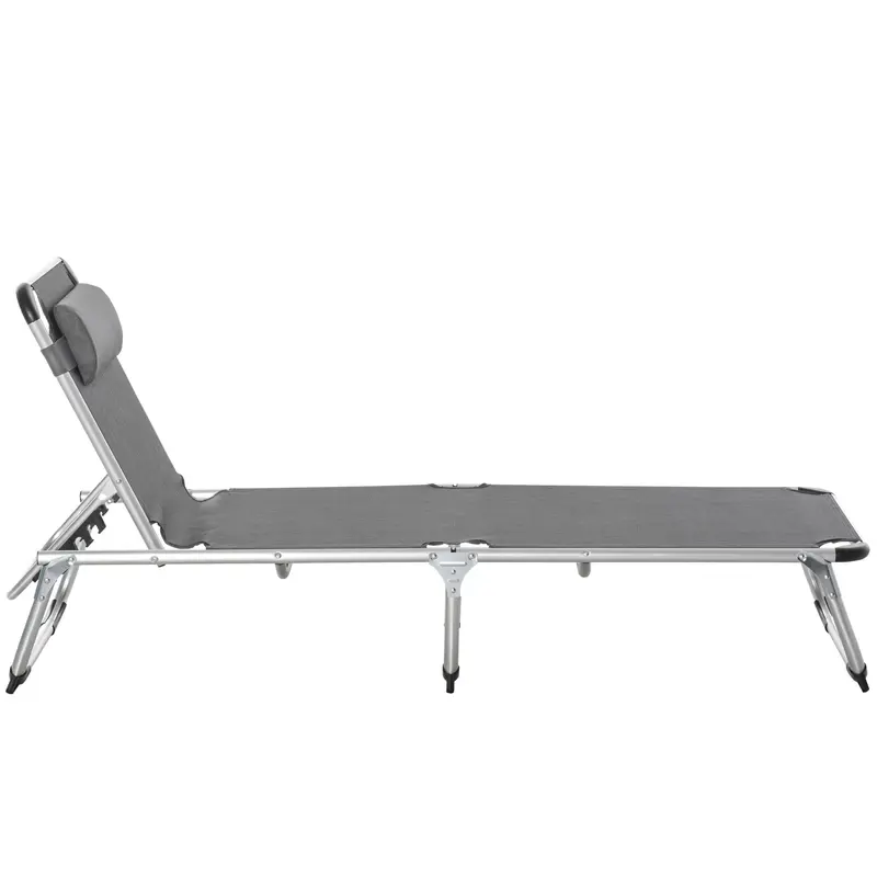 Outsunny Foldable Outdoor Sun Lounger, Reclining Lounge Chair Camping Bed Cot with Pillow 4-Level Adjustable Back Aluminium Frame, Dark Grey 6