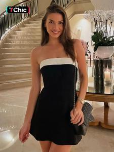 Women's Colorblock Sleeveless Strapless Bodycon Tube Dress Contrast Color Off The Shoulder Backless Party Club Holiday Package Hips Mini Short Dresses For Spring & Summer Clothes