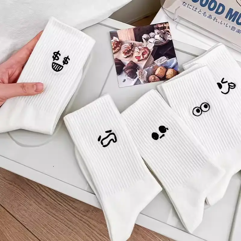 5Pairs Cool Women White Cute Funny Socks Set Fashion Cartoon Lady Autumn Winter Female Girl Kawaii Sport Short Socks for Women 5