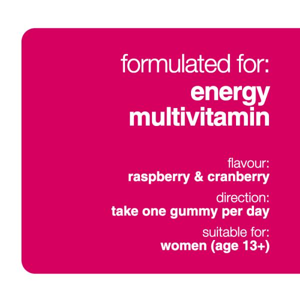 Women's Energy Multivitamin | Vegan Vitamin Gummies | Raspberry & Cranberry | 1000mg | 30 Day Supply | Made in the UK | Greater absorption 1