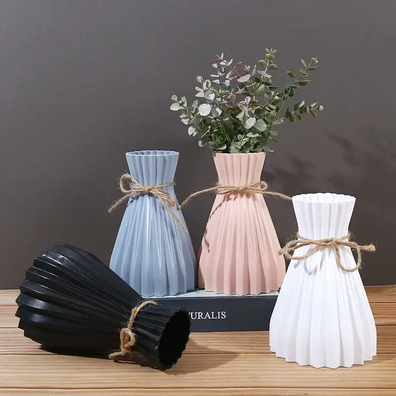 New Brand Plastic Vase Nordic Not Fragile Flower Vase White Imitation Ceramic Flower Pot Basket Decor for Flowers Home Decor 1