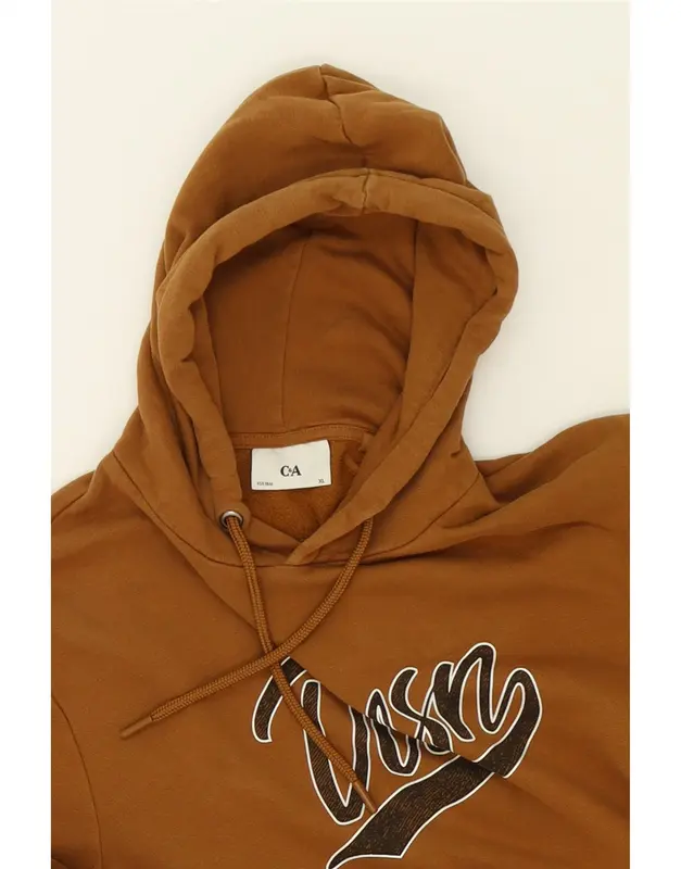 Pre-Owned Vintage C & A Mens Graphic Hoodie Jumper XL Brown Cotton 3