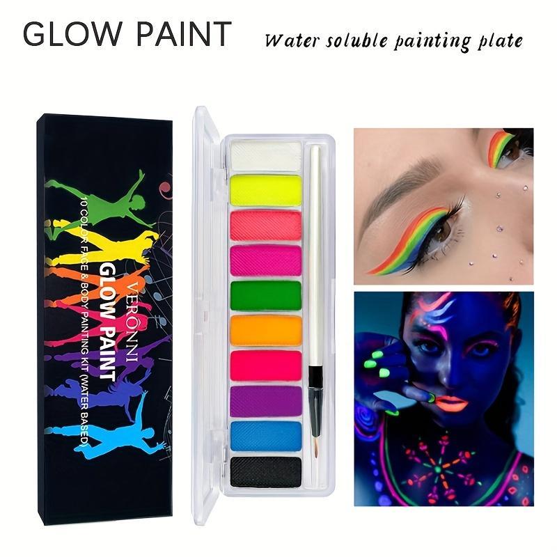 Product Introduction of 10 Colors Water Activated Eyeliner Palette With Fine Liner Brush Set, UV Glow Neon Fluorescent Face Body Paint Kit For Halloween Makeup Party Fancy Dress Beauty Makeup For Music Festival 0