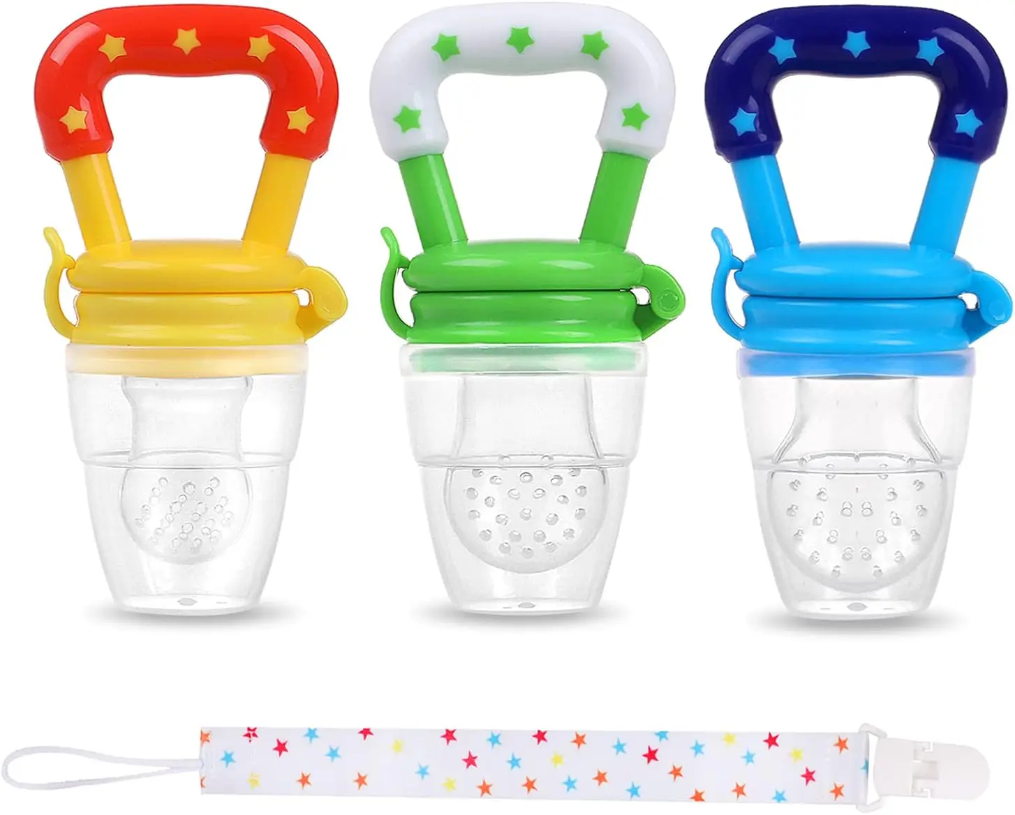 Baby Fruit Feeder Weaning Dummies Set Include 3 Pcs Food Feeder Pacifiers with Pacifier Clips Teething Dummy for Babies Infant Toddlers