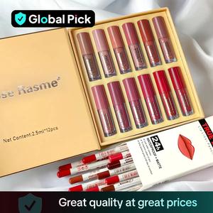 Lip Makeup Set, 12pcs Matte Liquid Lipstick & 12pcs Lip Liner, Matte Lipstick, Lip Stain Kit, Non-stick Cup Matte Lips Gloss, Back To School, Lip Kit Sets