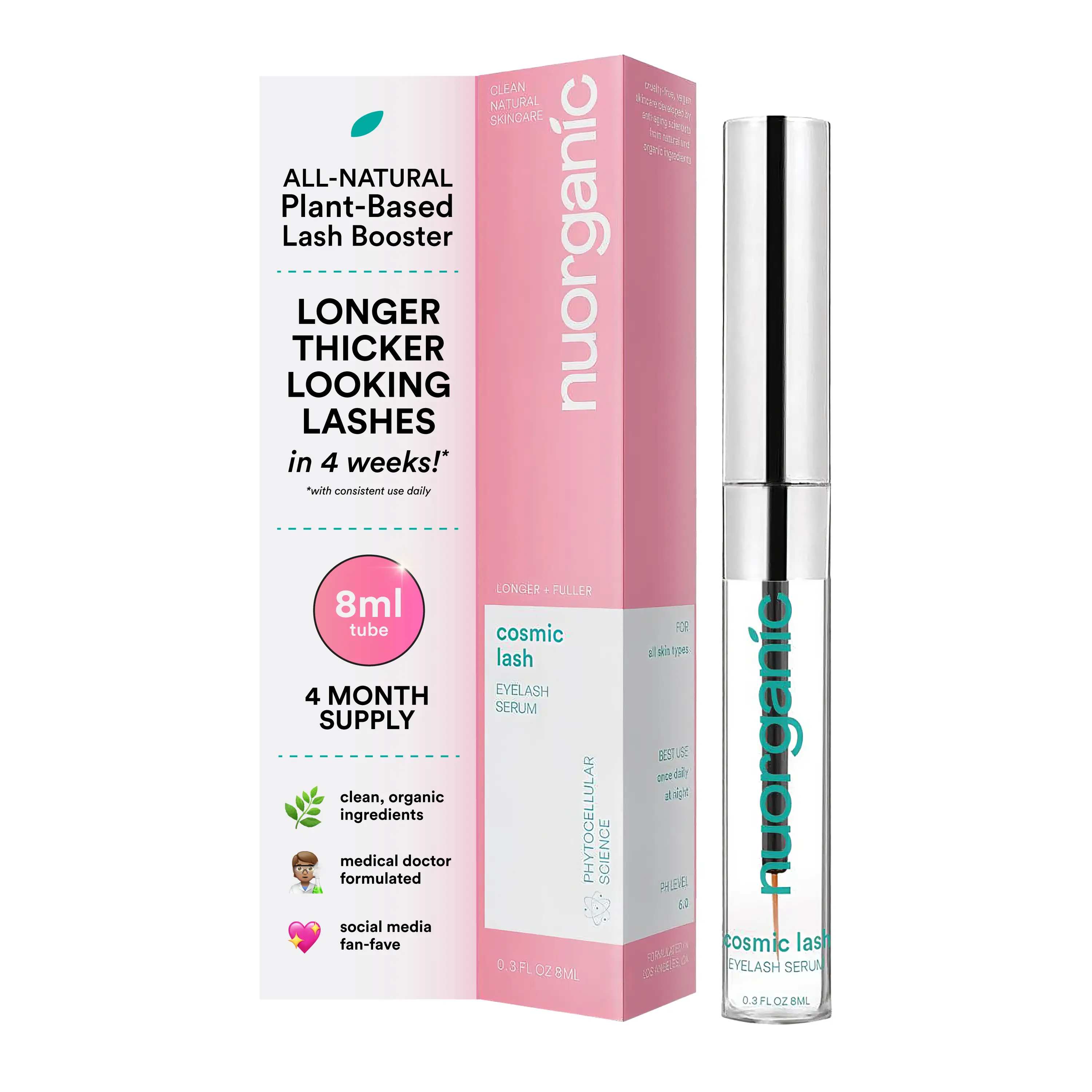 8ML Eyelash Growth Serum for Longer, Thicker Lashes, Developed by Anti-Aging Scientists, Clean Formulation Lash Serum, No Prostaglandins, 8ML Bottle, Organic Ingredients, Swiss Apple Stem Cells