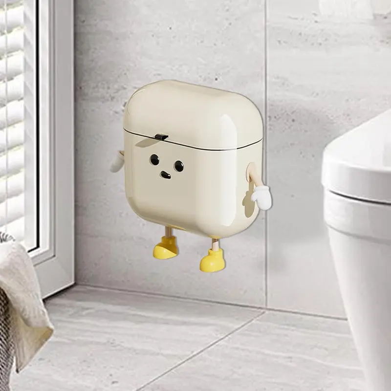 9L Hanging Trash Bin With Lid, Wall-mounted Kitchen Trash Can, Cream-Colored Trash Can, High AppearanceLevel, For Food Waste And Bathroom, Cupboard, Cabinet Door 3