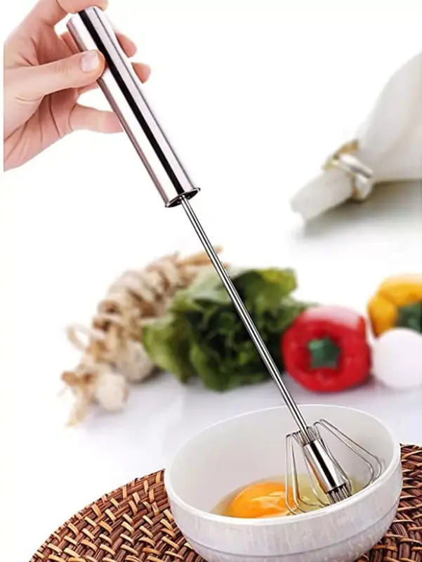 Stainless Steel Egg Beater, 1 Count Multifunctional Handheld Egg Whisk, Hand Push Semi-automatic Egg Beater, Kitchen Baking Utensils 3