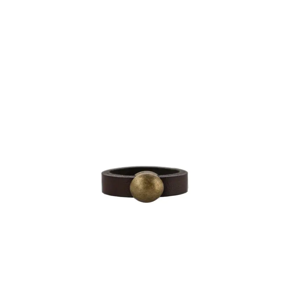 Leather Ring With Bronze Tone Circle Detail