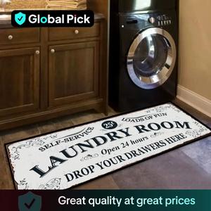 Room Decor Laundry Room Letter Pattern Floor Mat, 1 Count Non Slip Carpet, Household Decorative Rug for Laundry Room, Cozy Accessories, Household Items, Non Slip Rugs, Vintage Printed Rug, Floor Mat for Bathroom