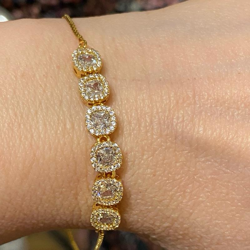 Beautiful Delicate Adjustable Gold Plated Zircon Bracelet. 2