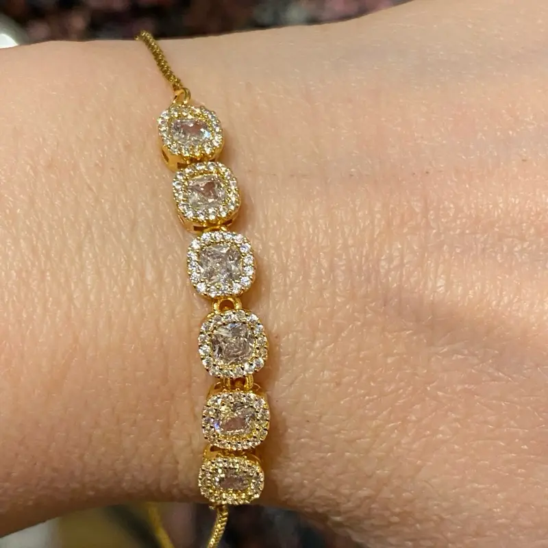 Beautiful Delicate Adjustable Gold Plated Zircon Bracelet. 2