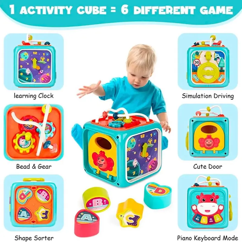 6 in 1 Multifunctional Cube- Intelligent Activity Cube Box Musical Baby Learning Toy. Educational Multifunction Game Box. Simulate a Child to a whole new way of Learning.