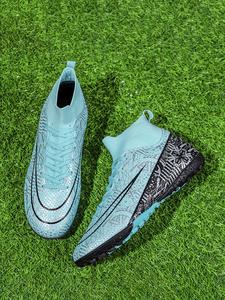 Men's All Over Print Lace Up Soccer Shoes, Breathable Comfortable High Top Football Shoes, Professional Training Shoes for Outdoor Sports