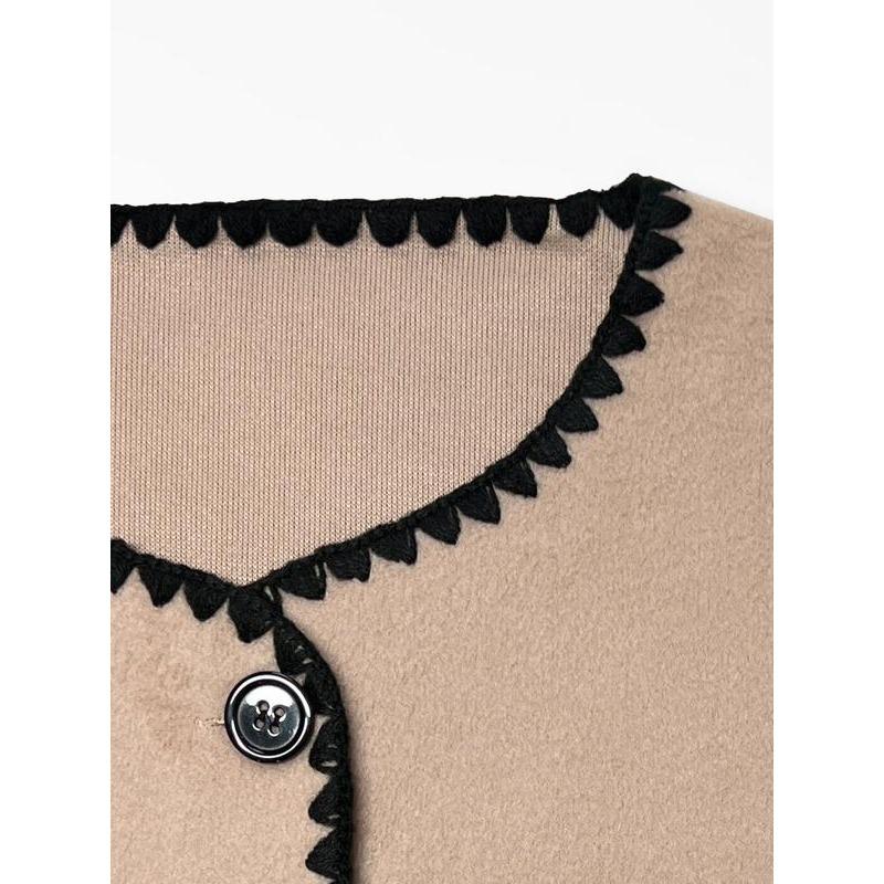 Women's Solid Button Front Drop Shoulder Coat with Scarf, Casual Long Sleeve Contrast Binding Outerwear for Fall & Winter, Ladies Clothes for Daily Wear 5