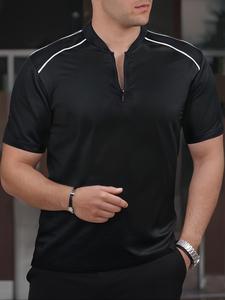 Men's Regular Fit Zipper Short Sleeve Tee, Casual Comfy Breathable T-shirt for Summer, Fashion Men's Top for Daily Wear