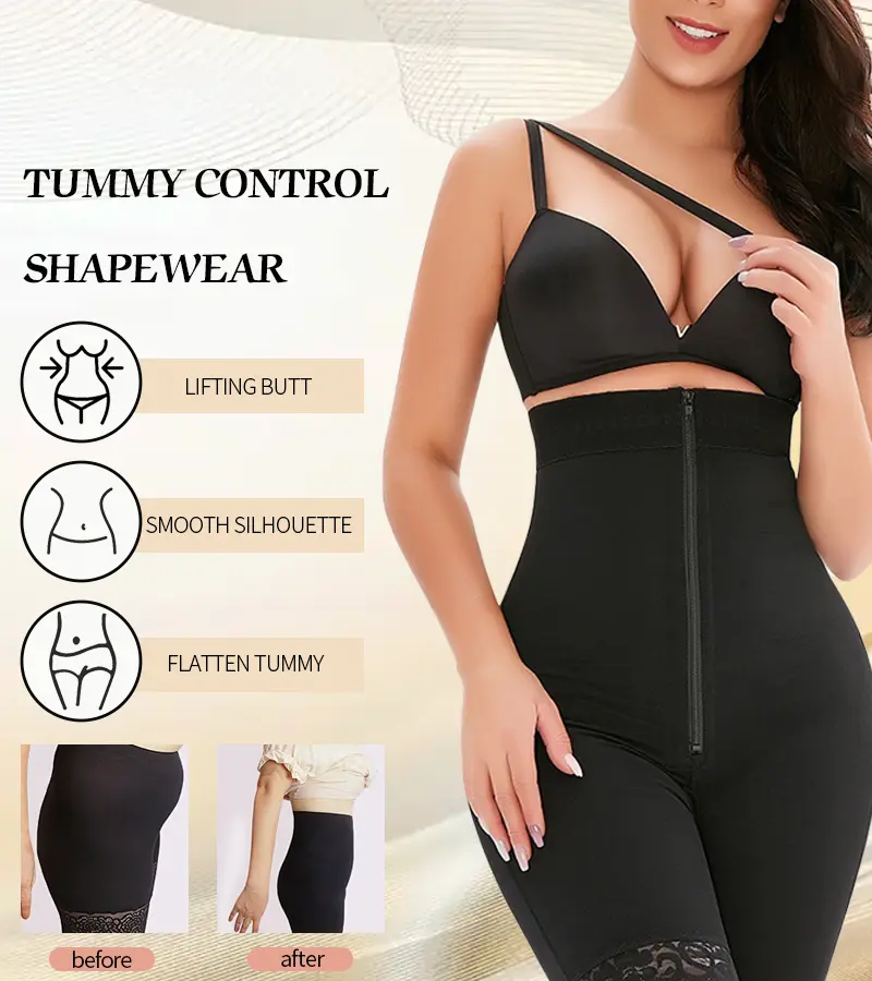 Ladies High Waist Shapewear Bottoms with Tummy Control, Adjustable Hook & Eye Closure, Zipper Front - Womenswear, Compression