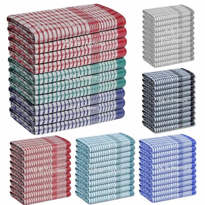 Wonderdry Tea Towels Kitchen Pack of 10, Cotton Absorbent Long Lasting Catering Bar Towels Washable Reusable Water Absorbent Kitchen Long-lasting Cleaning Glass Mix 10Ps ( Red +Blue +Green ) 1
