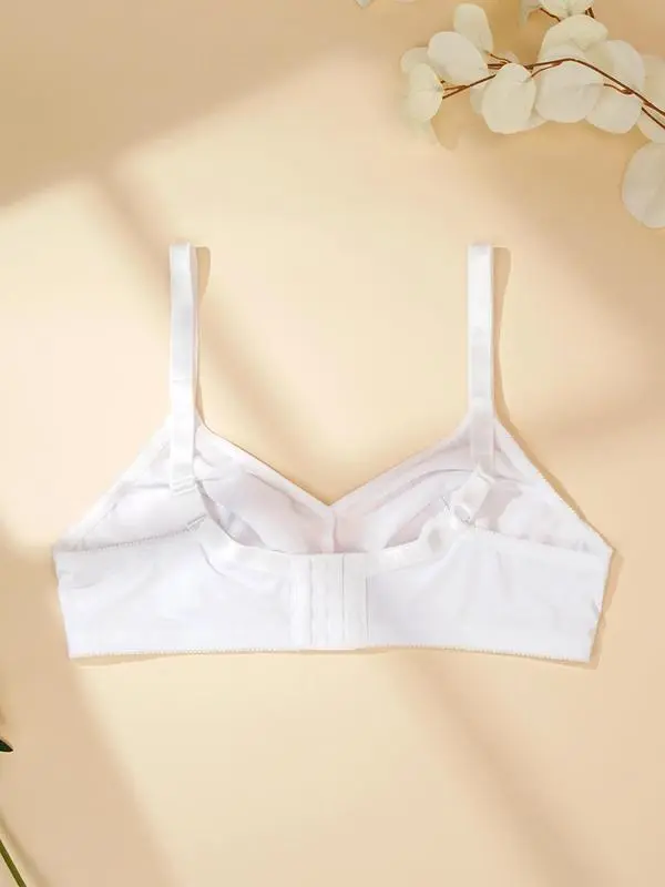 【Plus Size】 Solid Patchwork Lace Wireless Bra, Elegant Comfortable Breathable Bra for Daily Wear, Women's Lingerie for All Seasons 4