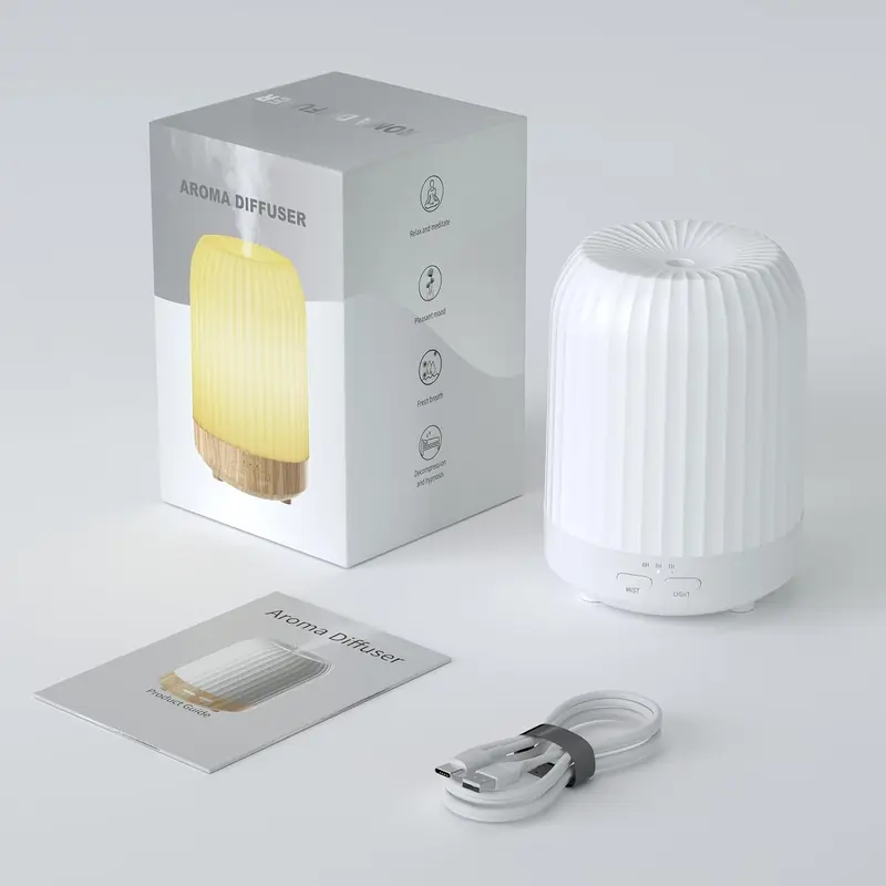 YETHKE 1pc Silent Aromatherapy Humidifier, USB Powered, 7 LED Light Colors, 3 Timer Modes, Auto-Off, Non-Waterproof, for Bedroom, Office, Living Room, Yoga Room - Tabletop, No Fragrance Included 7