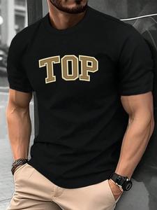 Men's Letter Print Round Neck Tee, Loose Casual Fashion Short Sleeve T-shirt for Summer, Men's Top for Daily Wear, Tropical