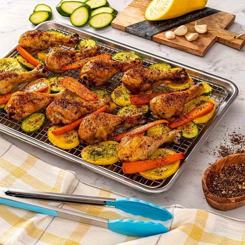 Stainless Steel Baking Pan With Cooling Rack Set, Pan With Extra Thick Edge For Cooking And Baking, Ramadan Supplies Christmas Gift Bakeware 2