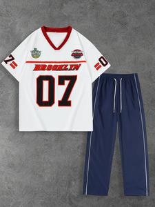 Men's Letter & Figure Print Short Sleeve Tee & Pants Set, Casual Round Neck T-shirt & Trousers, Summer Clothes Set for Men