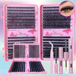Eyelash Extensions Kit, 1 Set Including Eyelash Book & Eyelash Glue & Eyelash Remover & Tweezers, Professional Eye Makeup Tool for Women, Cosmetic, Eyelash Cluster Kit