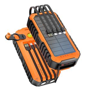 20000mAh Emergency Hand Cranking Solar Battery Pack, Built-in 4 Cable, 6 Outputs High Efficiency Charger, Compass/LED Light, QC3.0 PD20W Fast Charging for Emergencies and Outdoor Activities, Phone