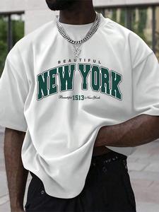 Men's Letter & Number Print Short Sleeve Tee, Casual Style Loose Crew Neck T-shirt for Summer, Clothing, Fashion Men's Top for Daily Wear