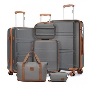 [MissLulu Bags] Sculpted Horizontal Design ABS 20''/24''/28'' Suitcase with TSA Lock and 12'' Vanity Case - Grey and Brown
