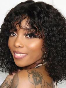 12 Inch Short Curly Human Hair Wigs for Women, Gorgeous Fluffy Wigs with Bangs, Human Hair Full Machine Wigs for Party, Daily Use