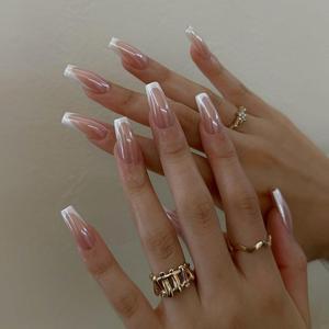 French Style Press on Nails with Nail File & Tape, 24pcs Colorblock Removable False Nails for Women Girls Nail Art, Effortless Press on Nails Manicure Set Fake Nails